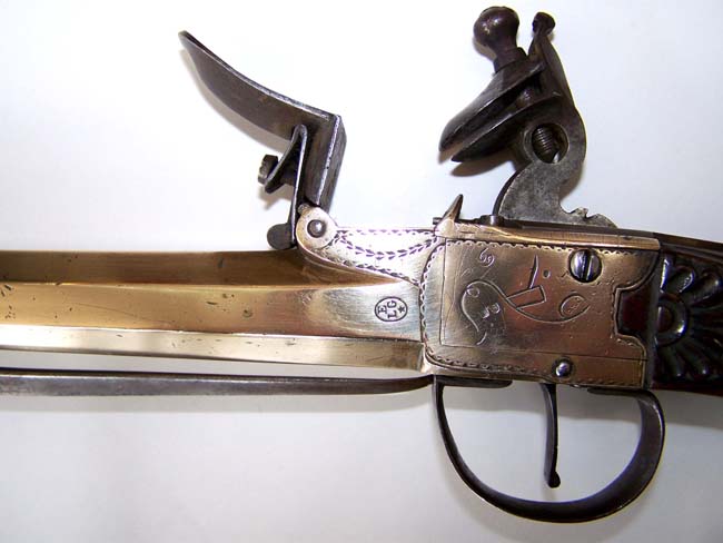 A Fine Cased Belgium made Flintlock Box-Lock Pistol with Spring Bayonet circa 1800 — image 6
